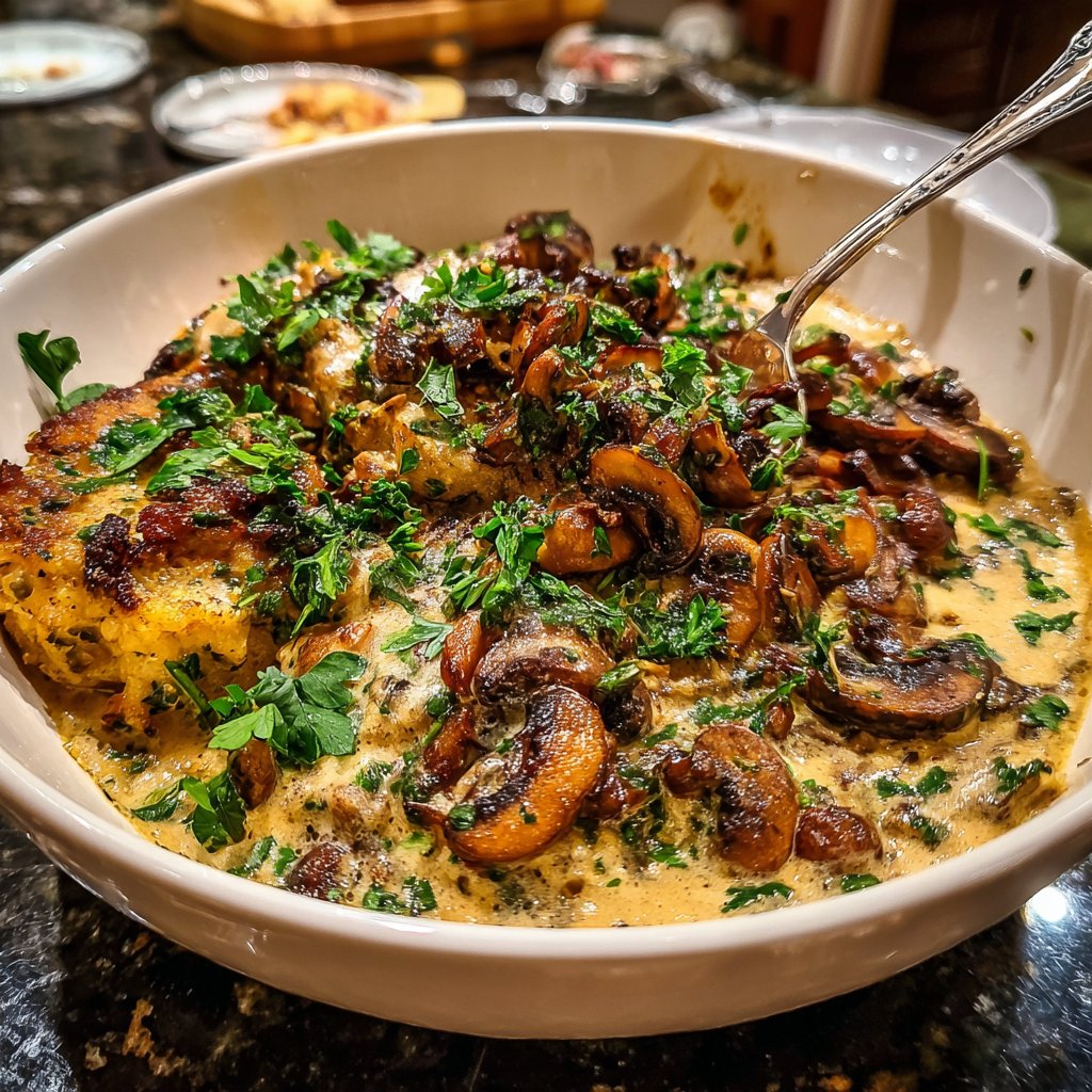 Abendessen mit cremiger Pilzpfanne