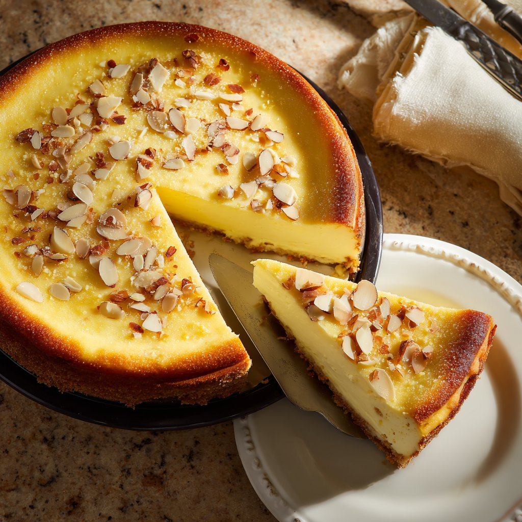 Käsekuchen mit Zitronen-Mandelboden