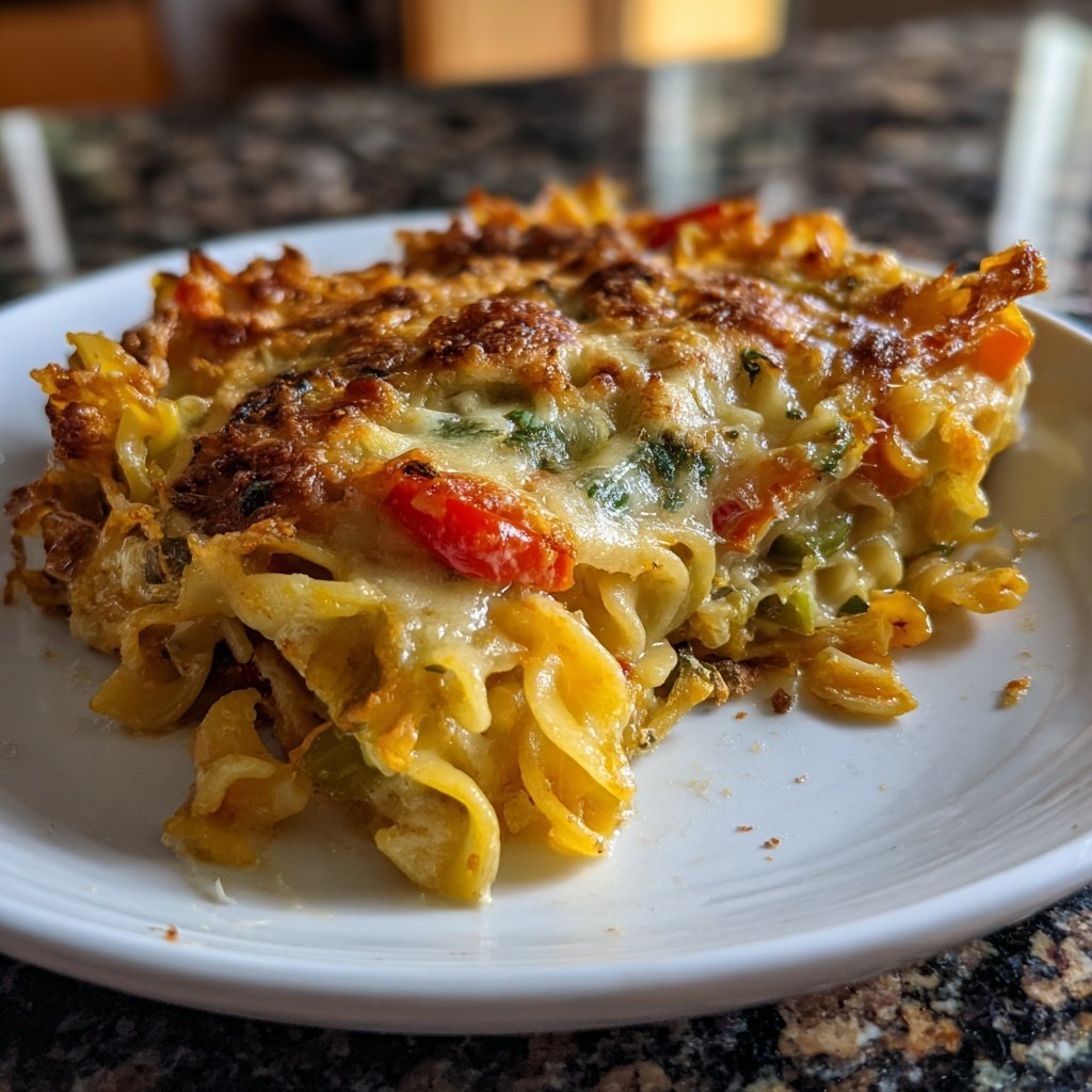 Vegetarischer Nudelauflauf mit Paprika