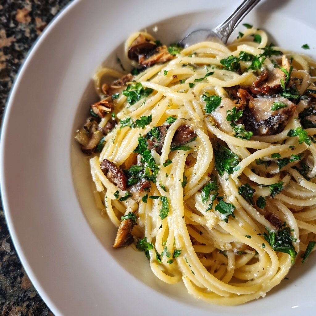 Spaghetti mit Pilzen und Petersilie