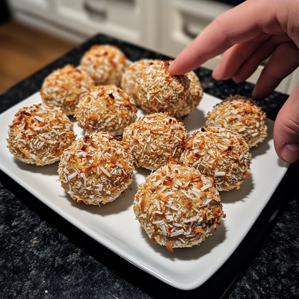 Protein Bällchen mit Kokosraspeln
