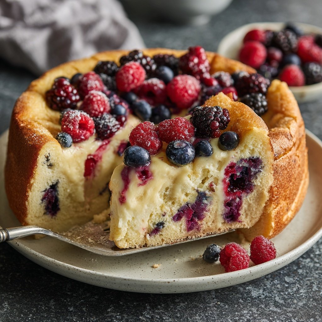 Blechkuchen mit Vanillepudding und Beeren