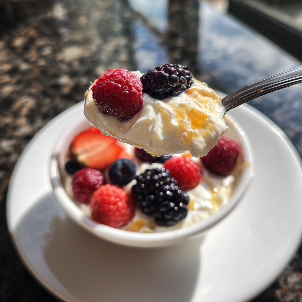 Frühstück mit Joghurt und Obst